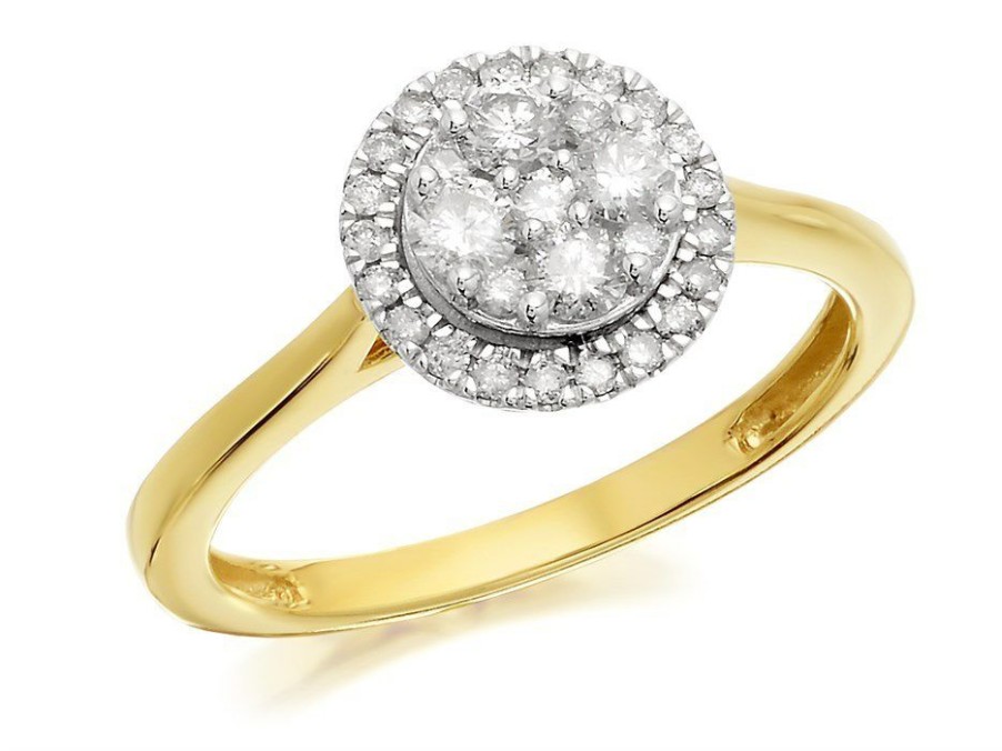 Online * 9Ct Gold Diamond Halo Cluster Ring 1/2Ct D6049 Limit Offer