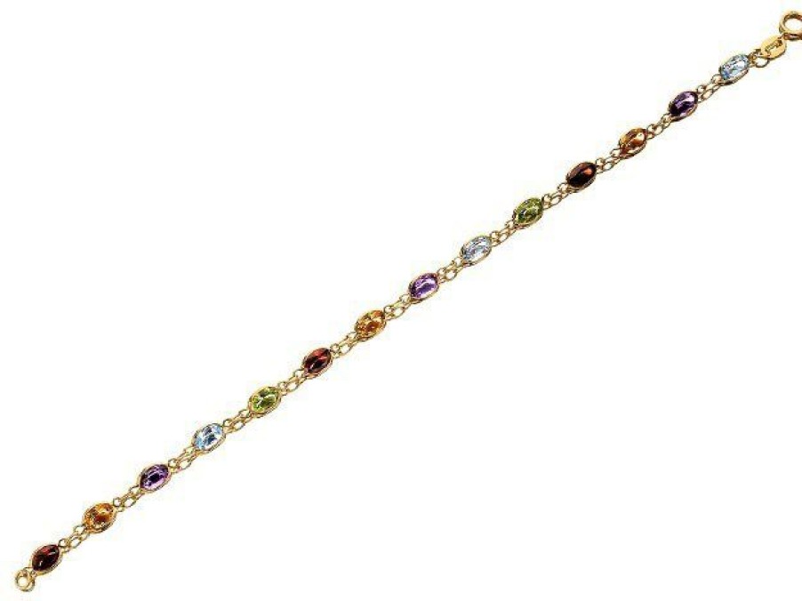 Hot * 9Ct Gold Multi Stone Bracelet 7.5In G8341 100% Guarantee