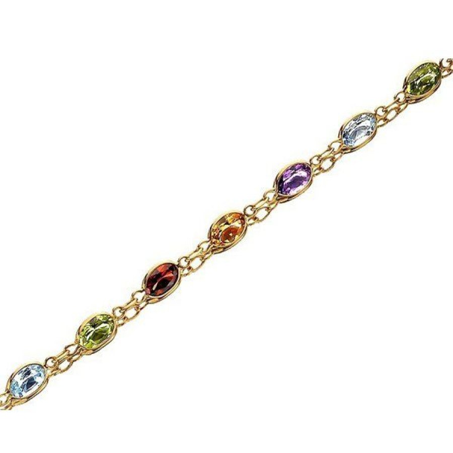 Hot * 9Ct Gold Multi Stone Bracelet 7.5In G8341 100% Guarantee