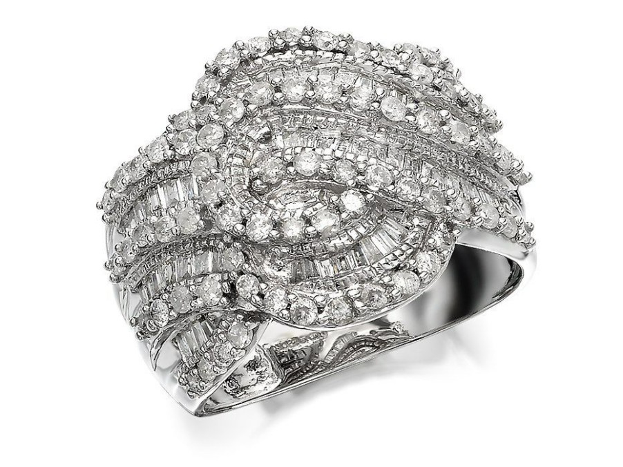 Clearance * 9Ct White Gold 1 Carat Diamond Swirl Band Ring D7260 Exactly Discount