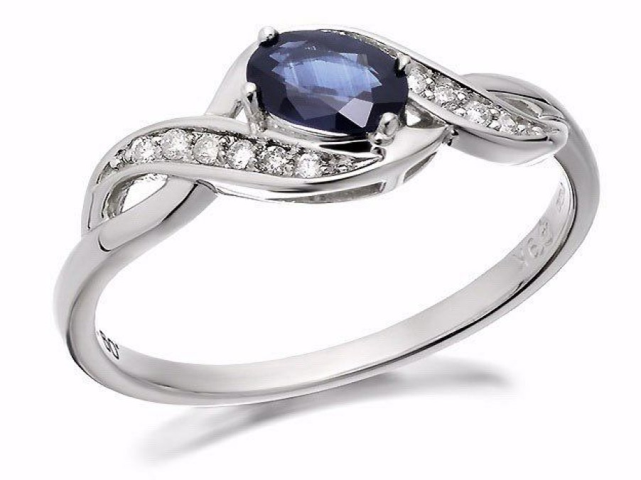 Wholesale * 9Ct White Gold Sapphire And Diamond Twist Ring D6363 Wholesale