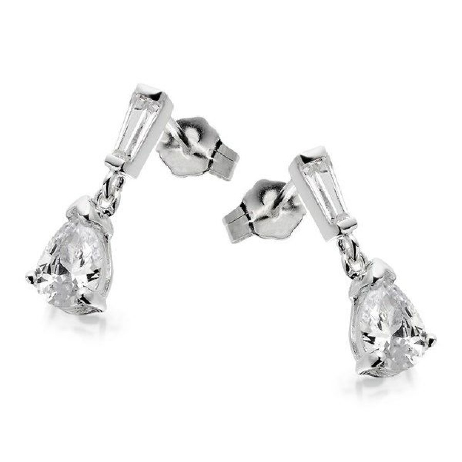 Hot * Silver Cubic Zirconia Drop Earrings 15Mm Drop F1123 Exactly Discount