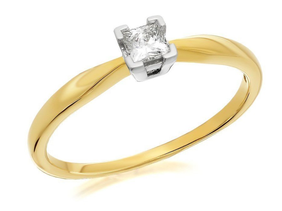 Clearance * 9Ct Gold Princess Cut Diamond Solitaire Ring 20Pts Agi Certificated D5006 Excellent