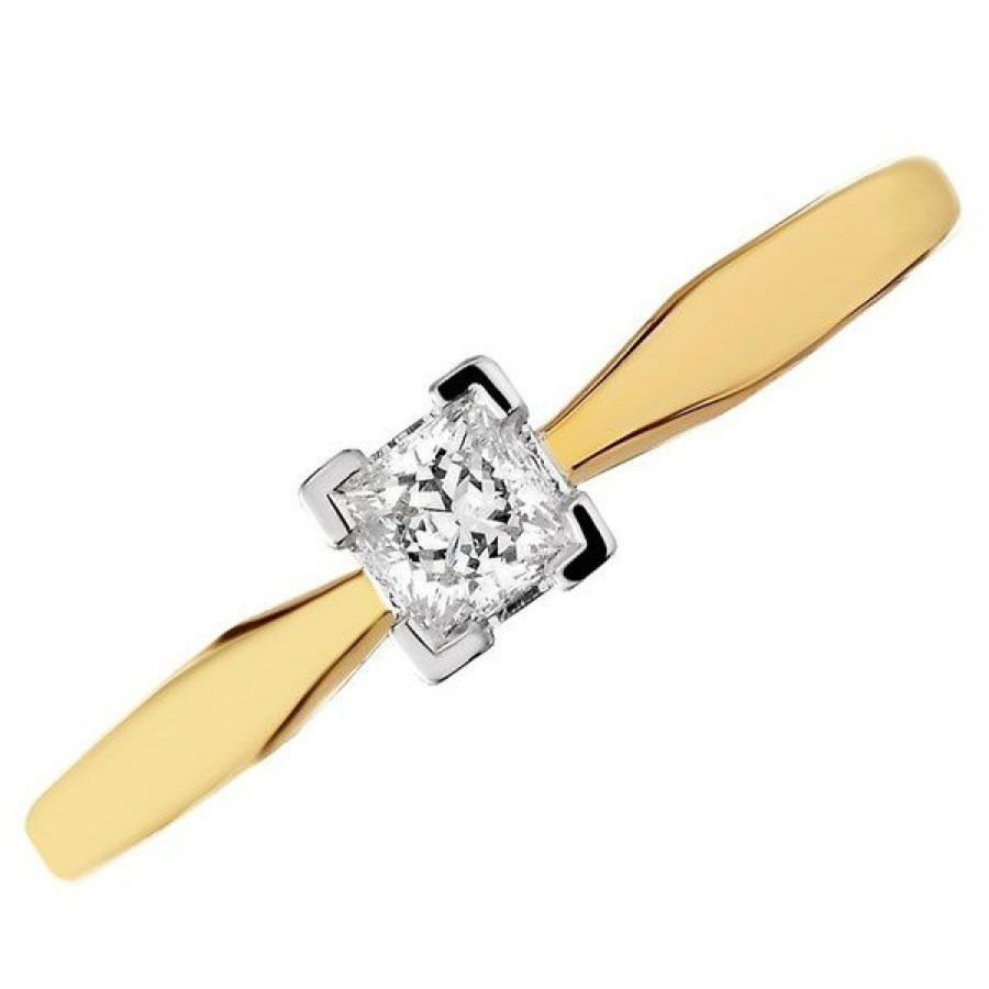 Clearance * 9Ct Gold Princess Cut Diamond Solitaire Ring 20Pts Agi Certificated D5006 Excellent