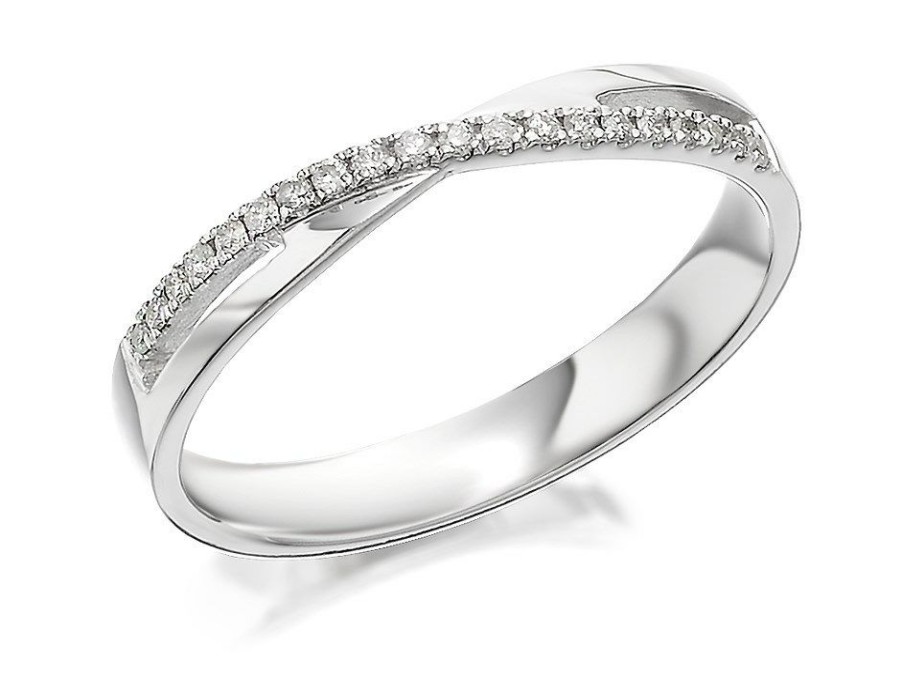 New * 9Ct White Gold Diamond Set Crossover Wedding Ring 10Pts R2336 Wholesale