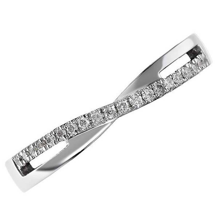 New * 9Ct White Gold Diamond Set Crossover Wedding Ring 10Pts R2336 Wholesale