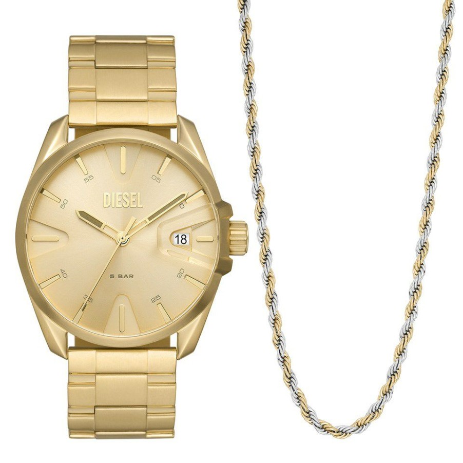 Online * Diesel Dz2163Set Ms9 Gold Plated Watch And Necklace Gift Set W11270 Exactly Discount