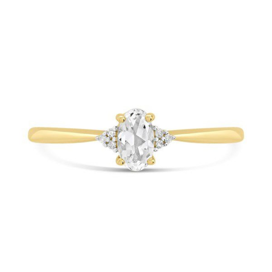 Clearance * 9Ct Gold White Topaz And Diamond Birthstone Ring April R0204 Popular