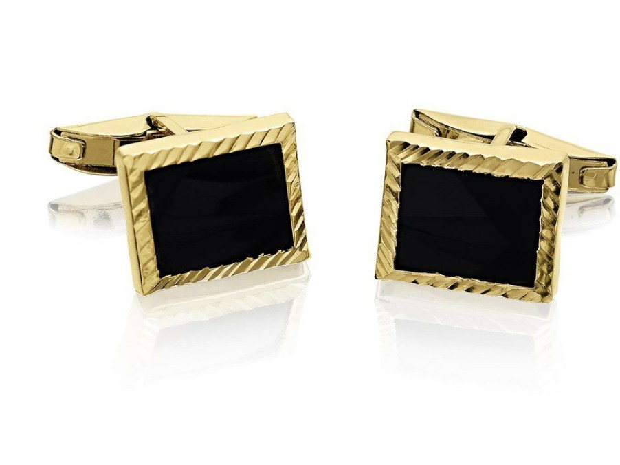 Best * 9Ct Gold Onyx Cufflinks G6603 Official