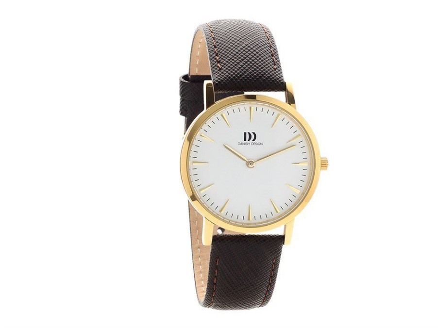 Online * Danish Design Iv15Q1235 Gold Plated Brown Leather Strap Watch W86104 Outlet