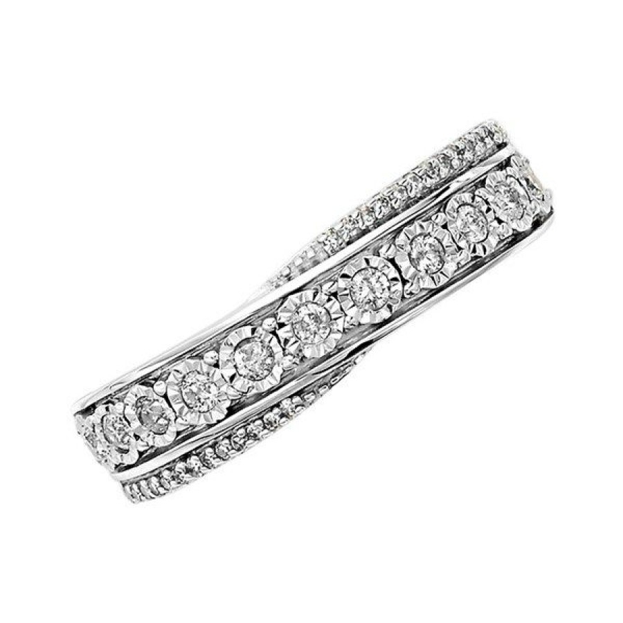 Best * 9Ct White Gold Diamond Crossover Band Ring 20Pts D71148 Popular