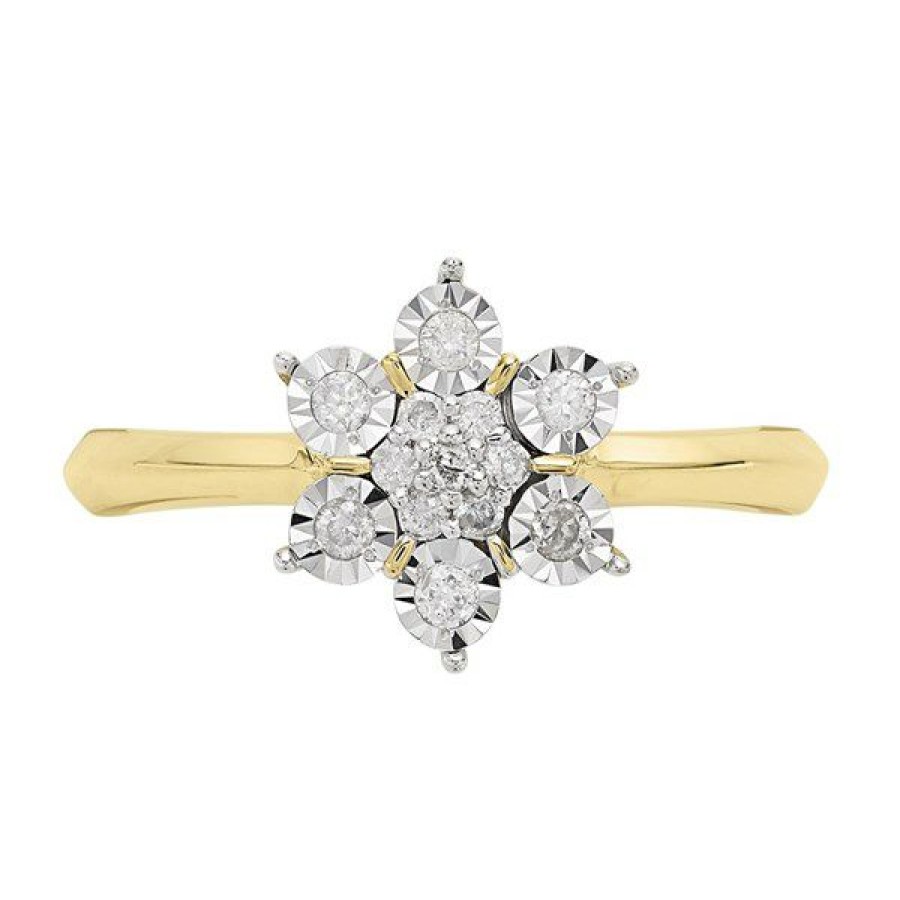 Best * 9Ct Gold Diamond Daisy Cluster Ring 15Pts D9282 Reasonable Price