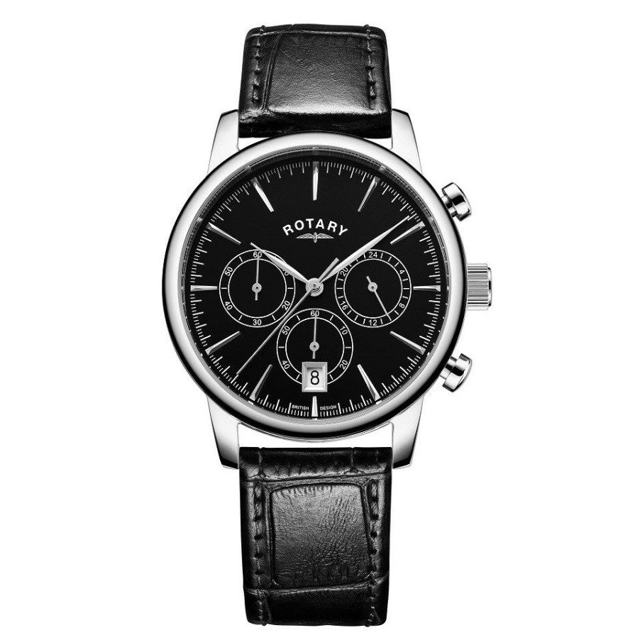 Wholesale * Rotary Gs00376/04 Chronograph Black Leather Strap Watch W13178 Reasonable Price