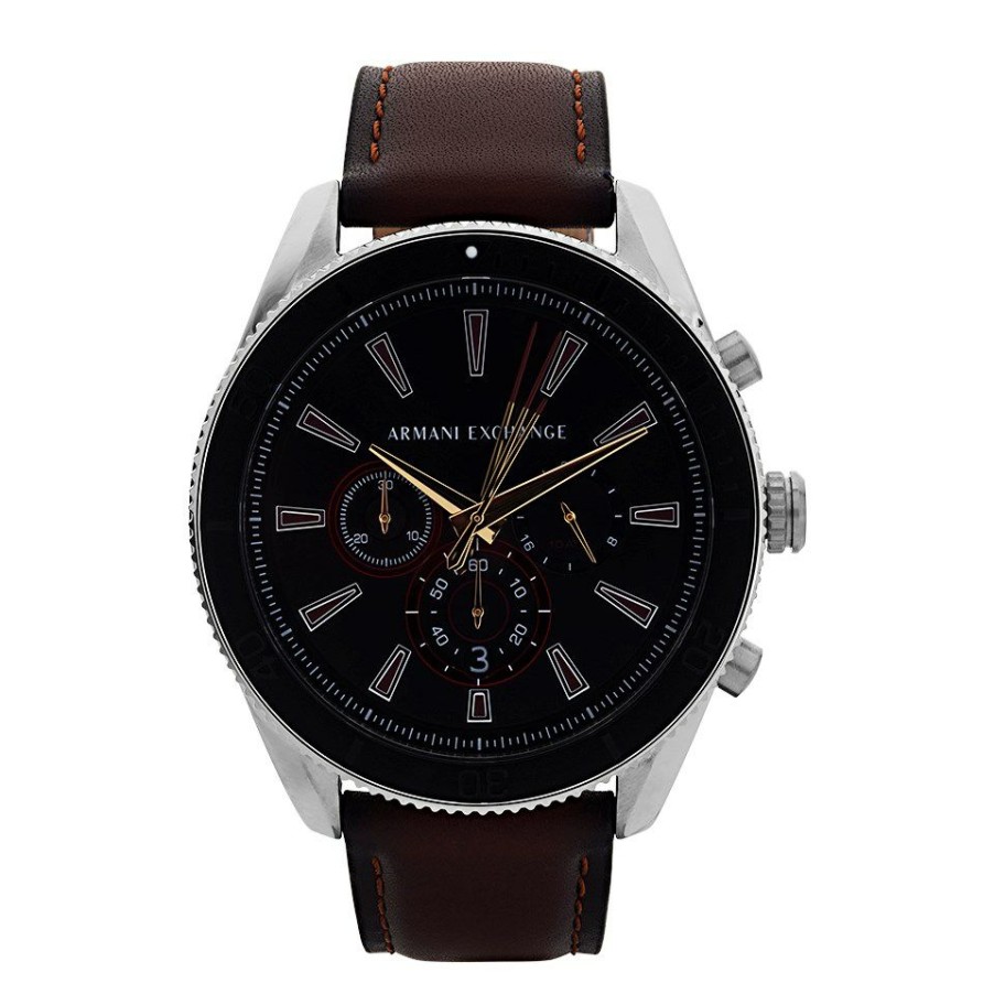 New * Armani Exchange Ax1822 Stainless Steel Black Dial Brown Strap Watch W65338 Best Price