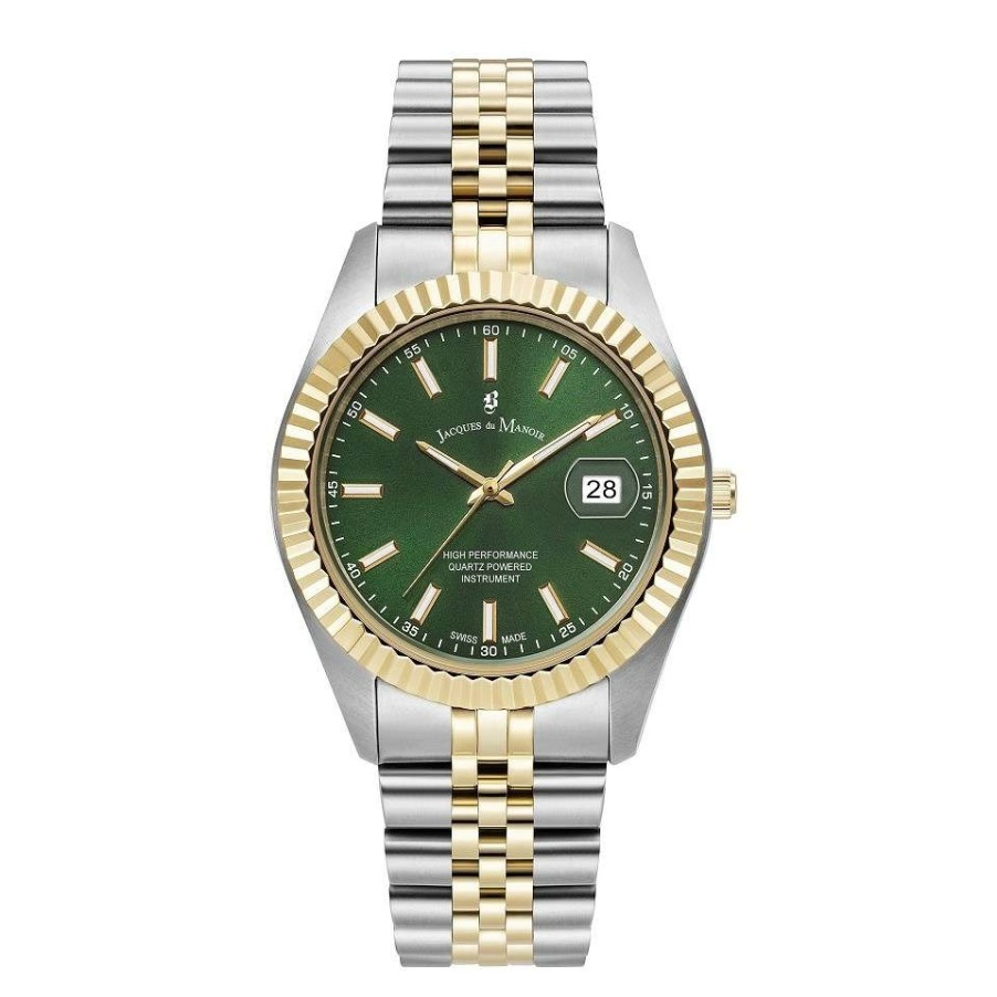 Hot * Jacques Du Manoir Jwn01703 Two Tone Green Dial Bracelet Watch W3043 Reliable Quality