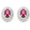 Online * 9Ct Gold Diamond And Ruby Cluster Stud Earrings 1/4Ct Per Pair D5479 Reliable Quality