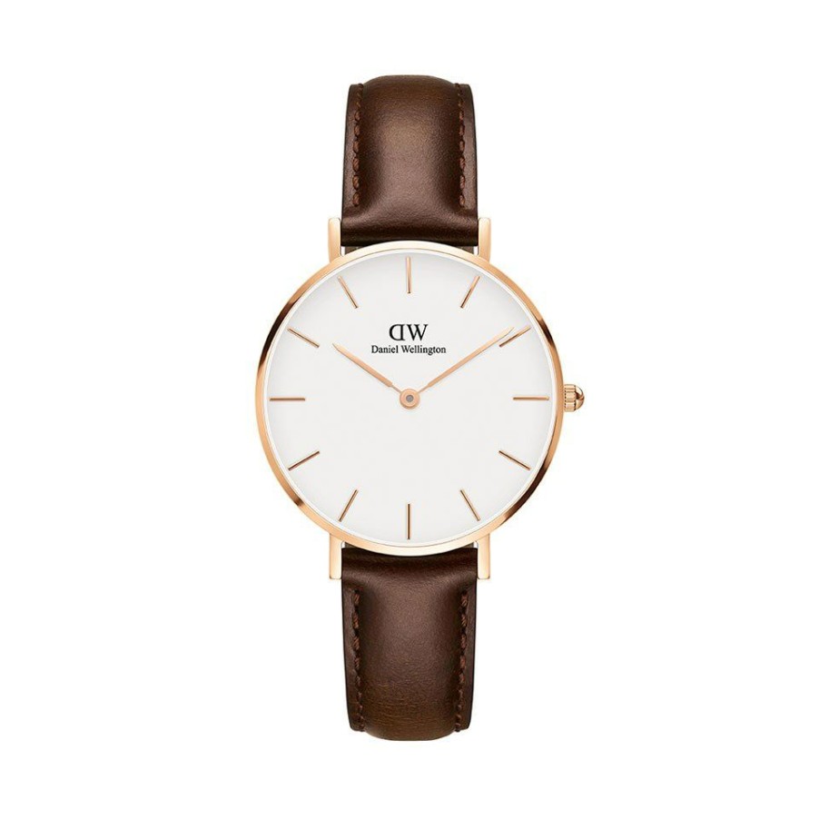 Online * Daniel Wellington Dw00100171 Rose Plated Brown Leather Strap Watch W8890 Cheap