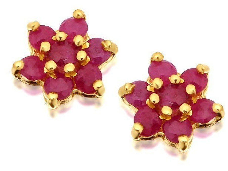 Best * 9Ct Gold Ruby Cluster Earrings 7Mm G0489 Outlet