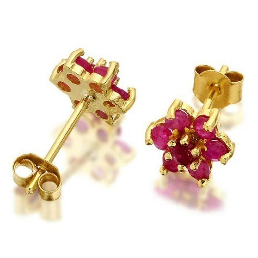 Best * 9Ct Gold Ruby Cluster Earrings 7Mm G0489 Outlet