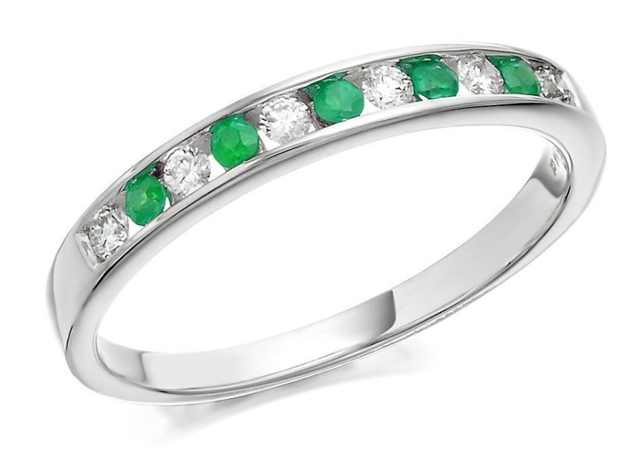 Clearance * 9Ct White Gold Emerald And Diamond Half Eternity Ring 14Pts D6658 100% Guarantee