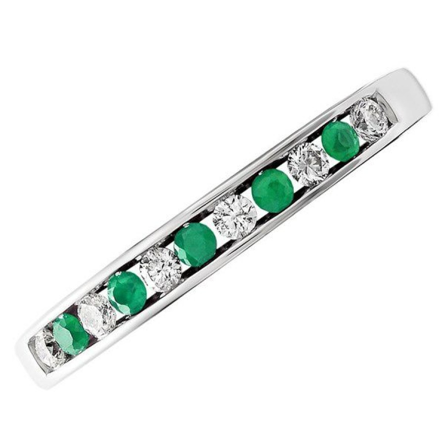 Clearance * 9Ct White Gold Emerald And Diamond Half Eternity Ring 14Pts D6658 100% Guarantee