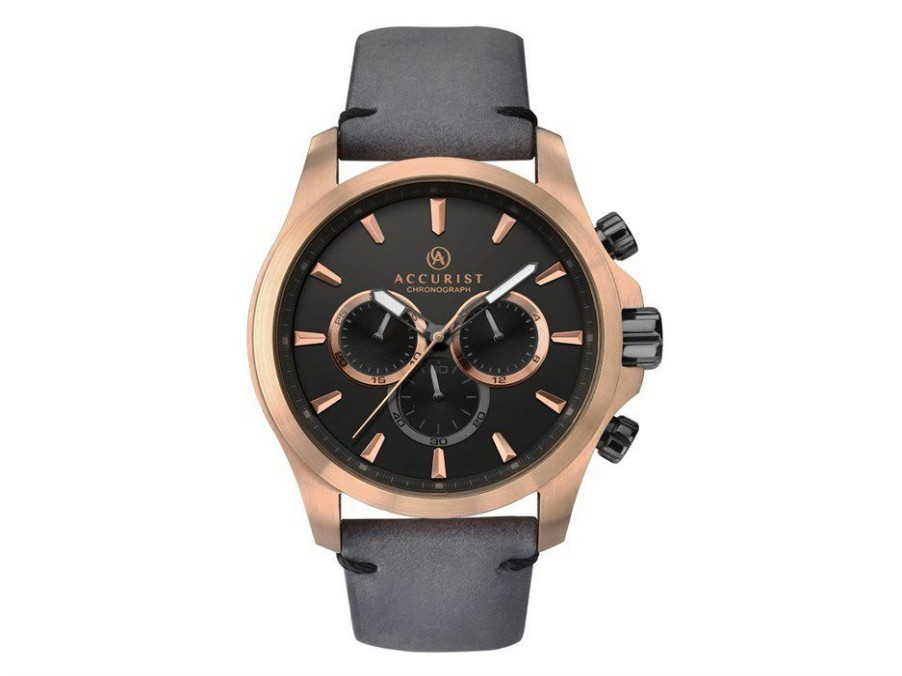 New * Accurist 7179 Rose Gold Plated Chronograph Leather Strap Watch W1970 Discount Online