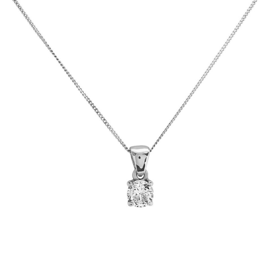 Best * 18Ct White Gold Diamond Solitaire Necklace 61Pts G/I1 H06264 Cheaper