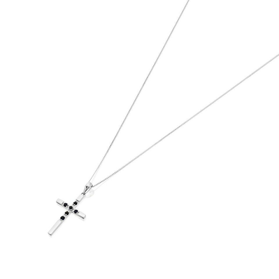 Wholesale * 9Ct White Gold Black Sapphire Cross And Chain R6620 Popular