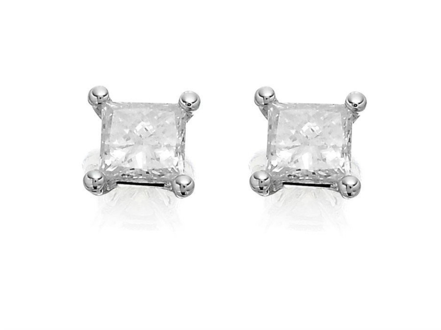 Clearance * 18Ct White Gold Princess Cut Diamond Solitaire Stud Earrings 1/2Ct Per Pair D4514 Reasonable Price