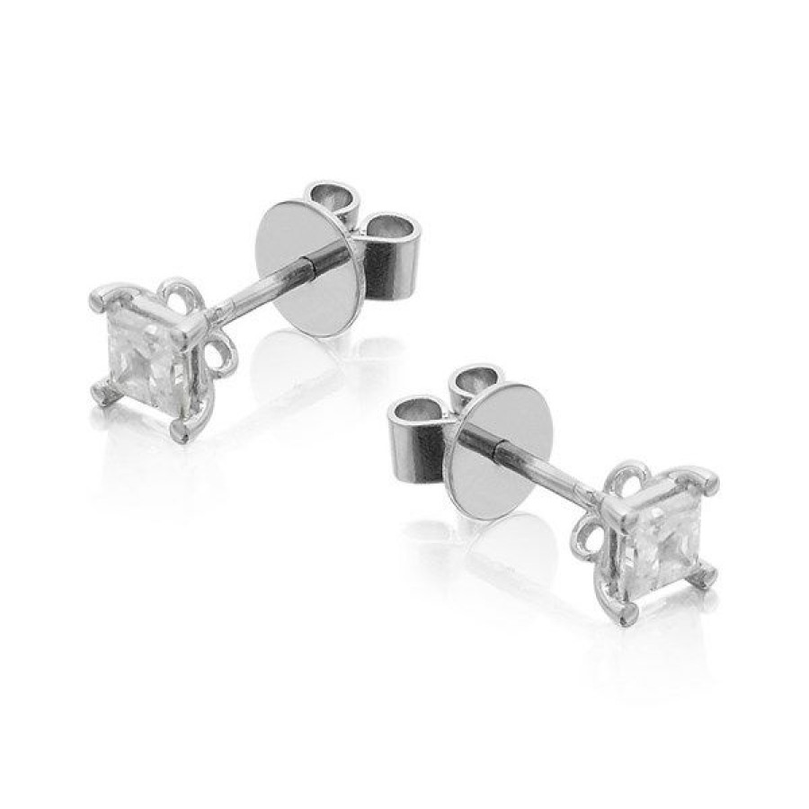 Clearance * 18Ct White Gold Princess Cut Diamond Solitaire Stud Earrings 1/2Ct Per Pair D4514 Reasonable Price