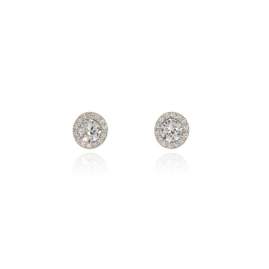 Clearance * Cachet Chikle Silver Tone Crystal Stud Earrings J7457 Wholesale