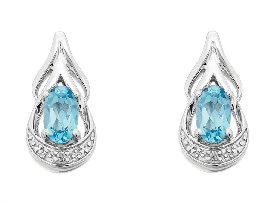 Online * 9Ct White Gold Blue Topaz And Diamond Stud Earring G0457 Outlet