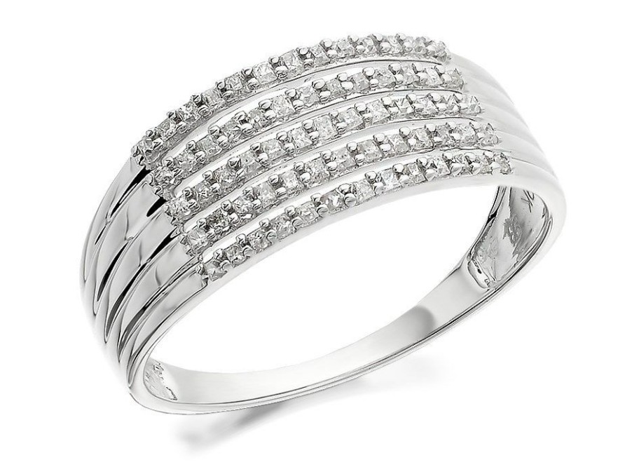 New * 9Ct White Gold Five Strand Diamond Band Ring 1/3Ct D7235 Cheaper