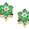 Hot * 9Ct Gold Emerald And Diamond Stud Earrings D5476 Limit Offer