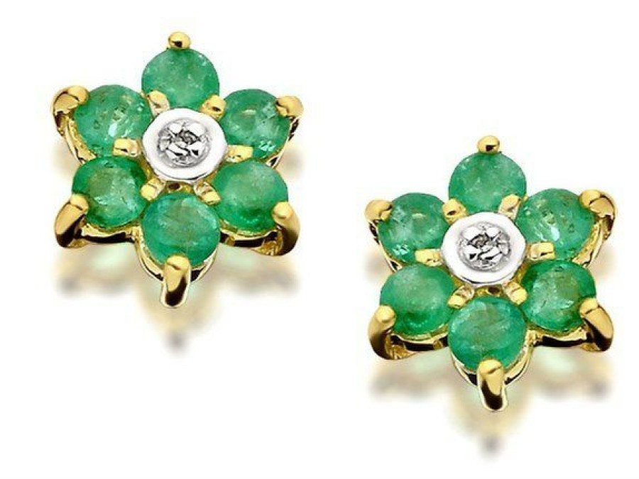 Hot * 9Ct Gold Emerald And Diamond Stud Earrings D5476 Limit Offer