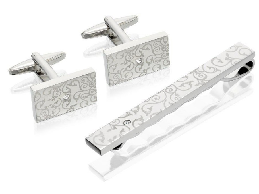 Wholesale * Crystal Set Cufflinks And Tie Slide Set A4525 Official