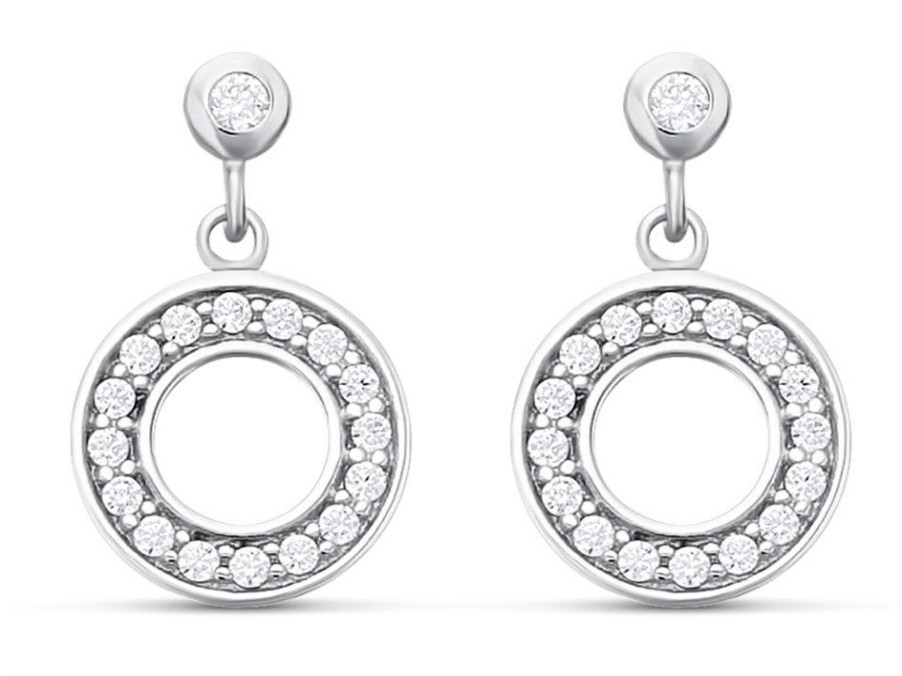 Clearance * Fossil Jfs00473040 Silver Cubic Zirconia Open Disc Drop Earrings J4879 Wholesale