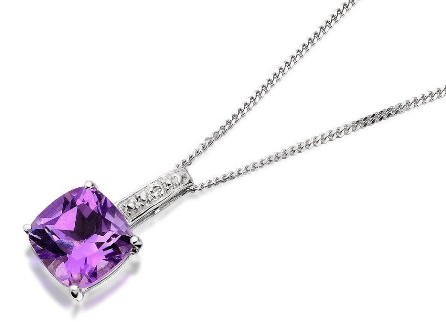 Hot * My Diamonds Silver Amethyst And Diamond Necklace D9004 Reasonable Price