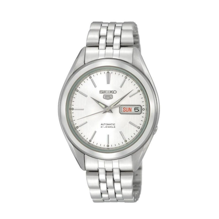 New * Seiko Snkl15K1 Stainless Steel Seiko 5 Automatic White Dial W25332 Large Choice