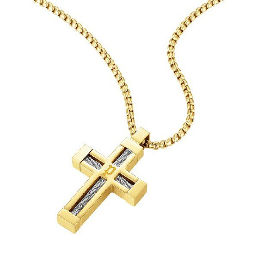 Best * Police Peagn0005303 Gold Plated Framed Cross Necklet A98255 Wholesale