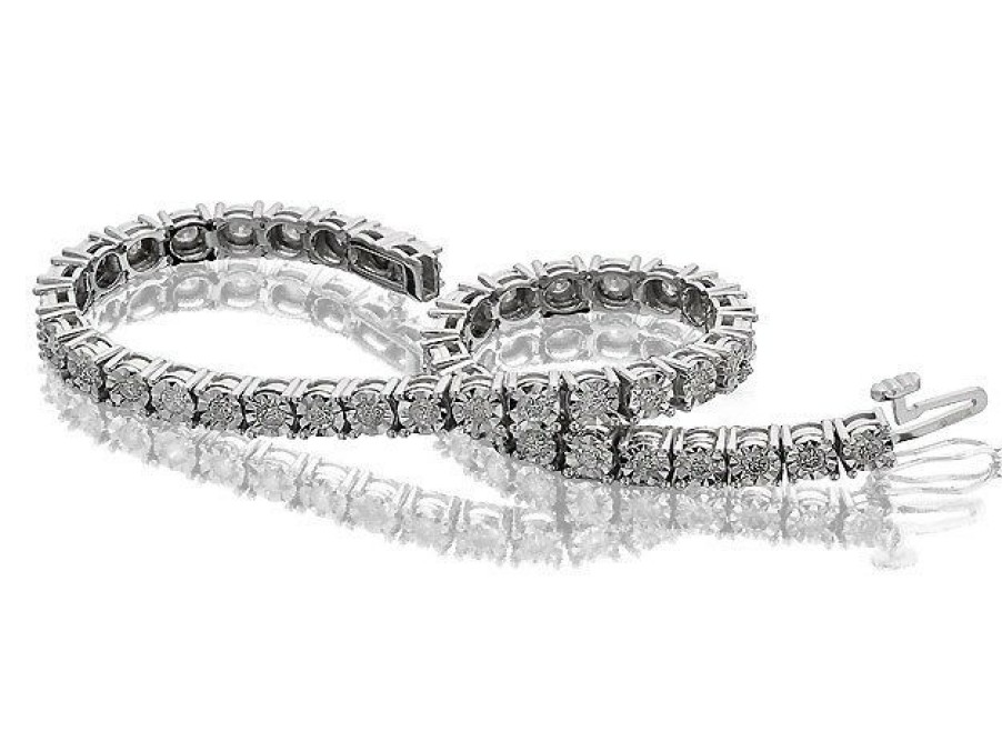 Best * 9Ct White Gold 2 Carat Diamond Tennis Bracelet D9876 Outlet