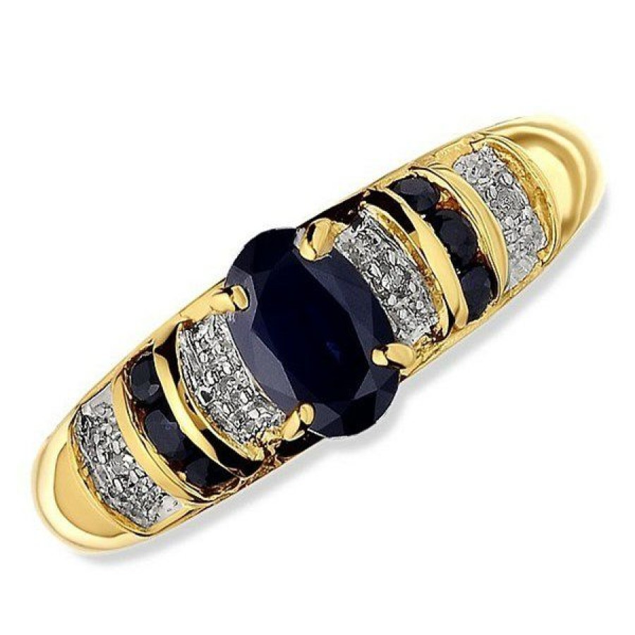 Clearance * 9Ct Gold Diamond And Sapphire Ring Size H Only Z50915 Best Price