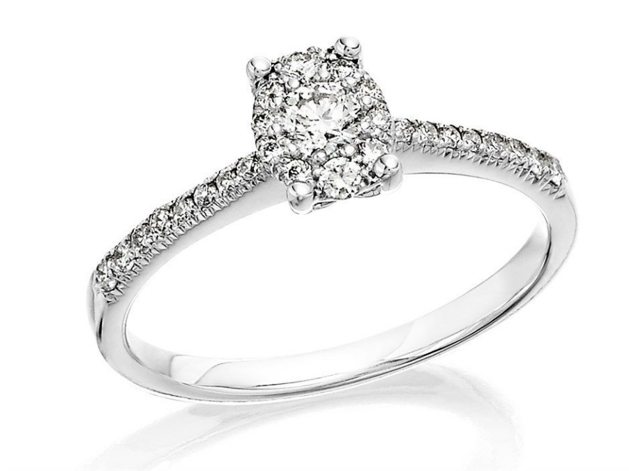 Wholesale * 9Ct White Gold Diamond Oval Starburst Cluster Ring 35Pts D71119 Limited Edition