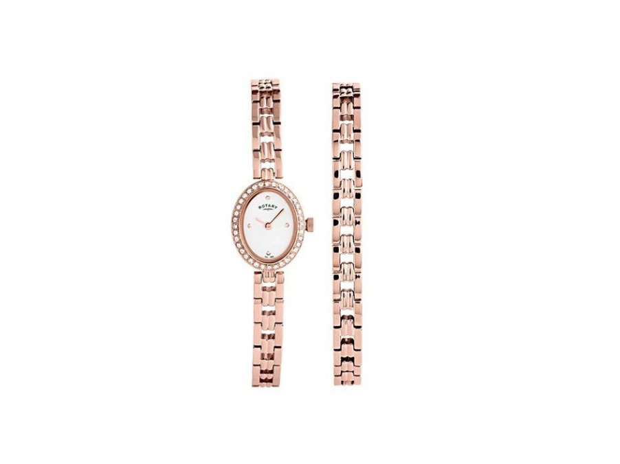 Hot * Rotary Lb02769/Br/41S Rose Gold Plated Watch And Bracelet Gift Set W64109 Limit Offer