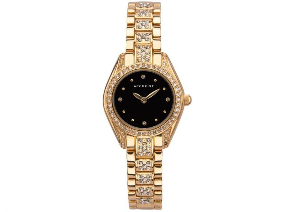 Online * Accurist 8350 Stone Set Gold Plated Bracelet Watch W72113 Large Choice