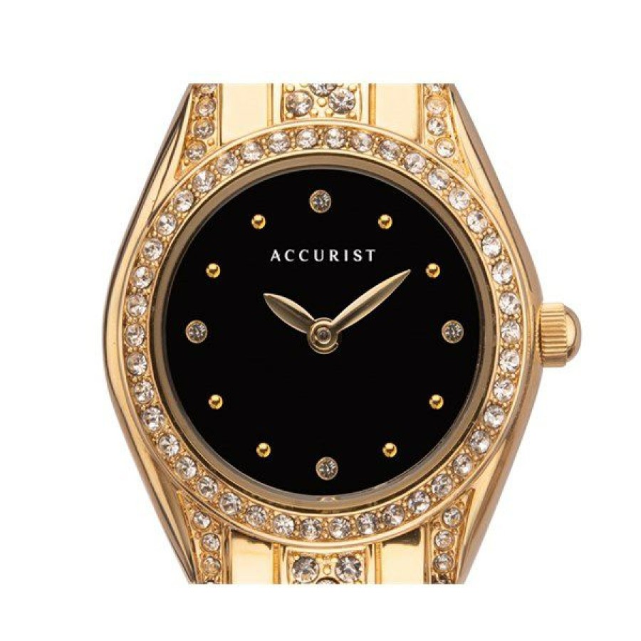 Online * Accurist 8350 Stone Set Gold Plated Bracelet Watch W72113 Large Choice