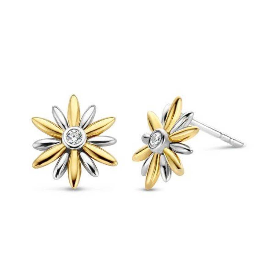 Online * Ti Sento Gold Plated Silver Sunburst Stud Earrings F6936 Discount Online