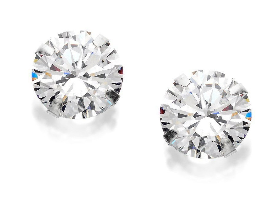 Clearance * Silver Cubic Zirconia Stud Earrings 8Mm F0307 Popular