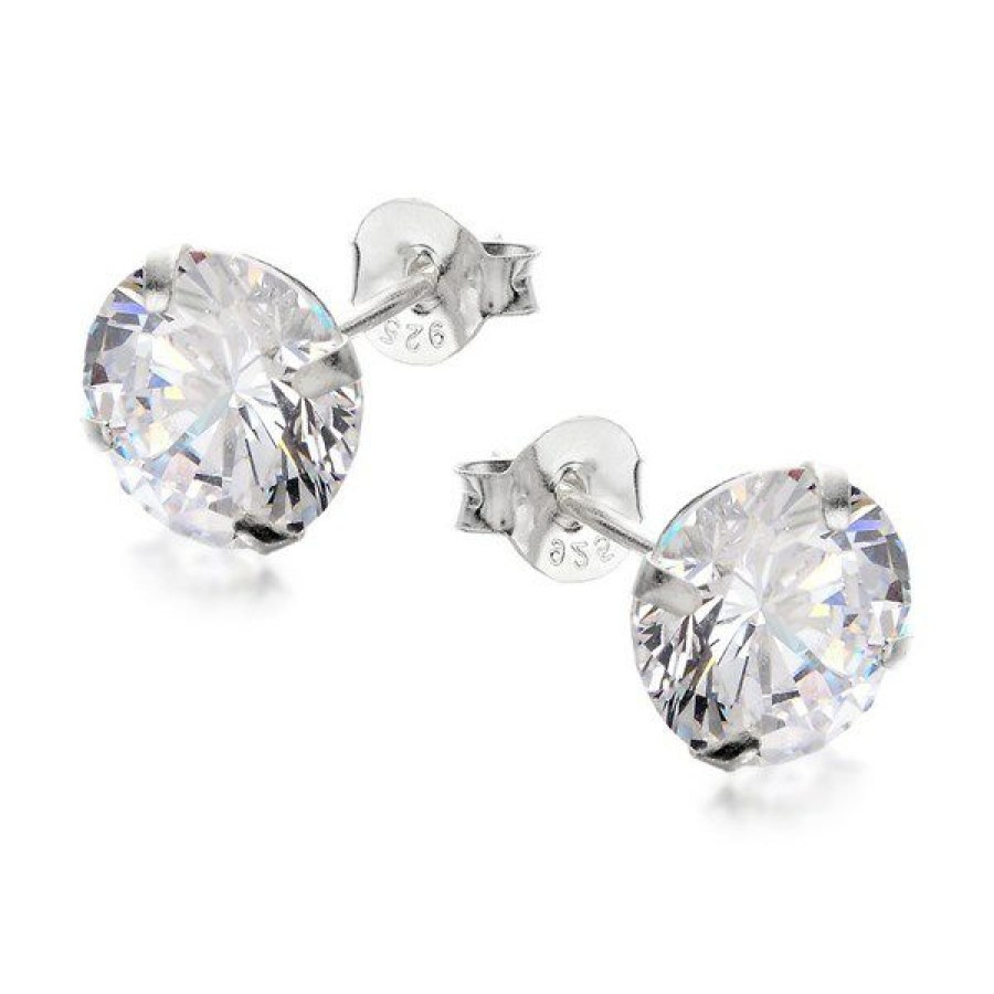 Clearance * Silver Cubic Zirconia Stud Earrings 8Mm F0307 Popular