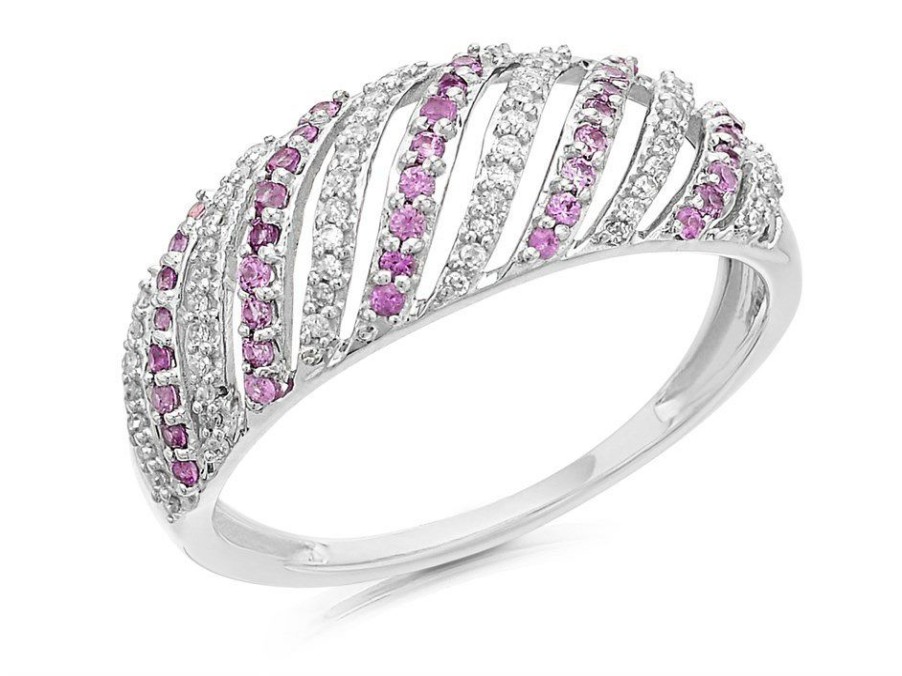 Wholesale * 9Ct White Gold Diamond And Pink Sapphire Band Ring 10Pts D63129 Limit Offer